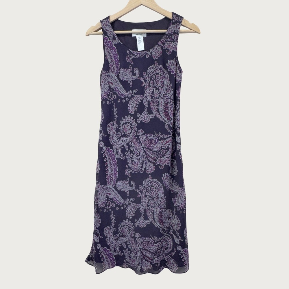 Studio I Petite Dress 6P‎ Purple Paisley Sleeveless Chiffon Overlay Whimsygoth